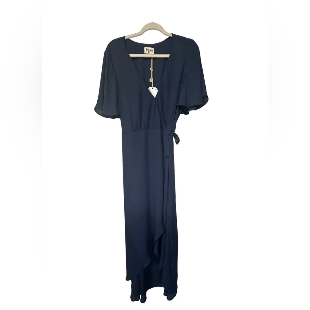 Show Me Your Mumu Womens Blue V-Neck Fluttered-Sleeve Marianne Wrap Dress XL - Picture 2 of 5